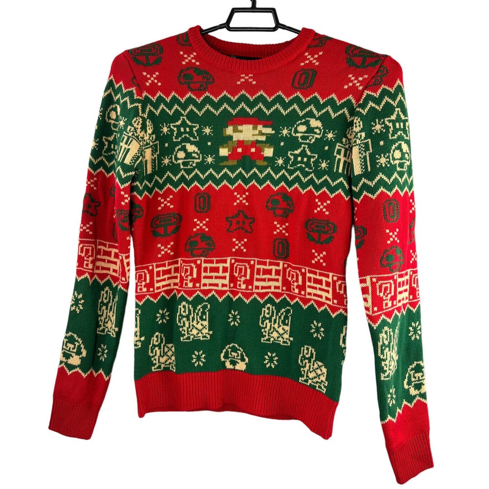 Super Mario Bros. Ugly Christmas Sweater Nintendo Red Green Men's Size Small - Picture 7 of 8
